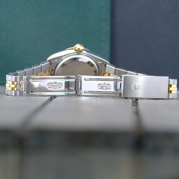 ROLEX LADIES DATEJUST 18K GOLD STEEL WATCH 69173 BEIGE JUBILEE DIAL FLUTED 26MM - Picture 9 of 14